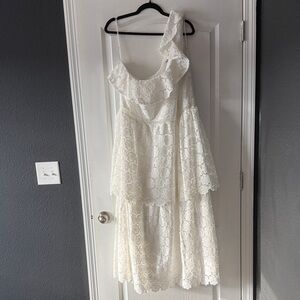ARULA One Shoulder White Lace Dress